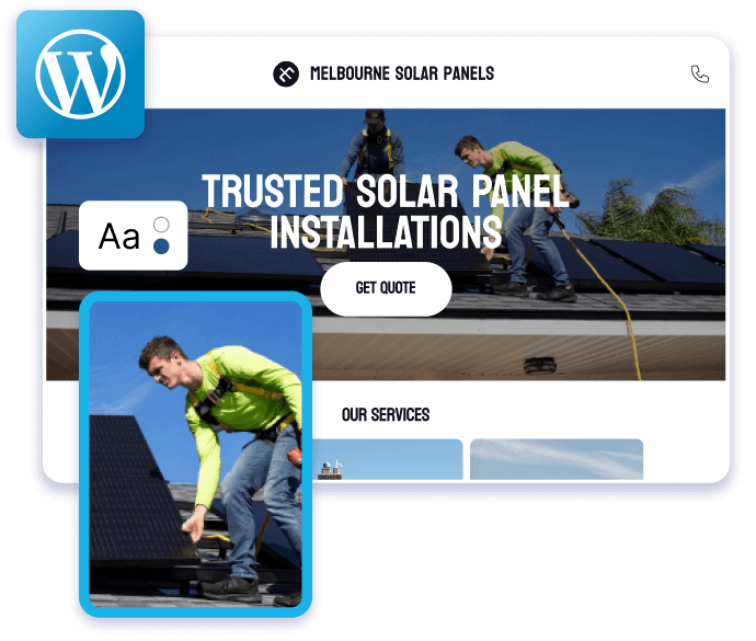 Example of a WordPress website for a solar panel installation company, highlighting the customizability and versatility of VentraIP's WordPress hosting.